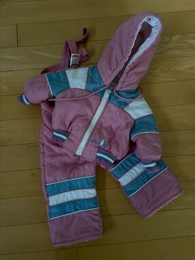 Vintage Color Block Pink & Teal Winter Jacket and Snow Pants Snow Suit Set